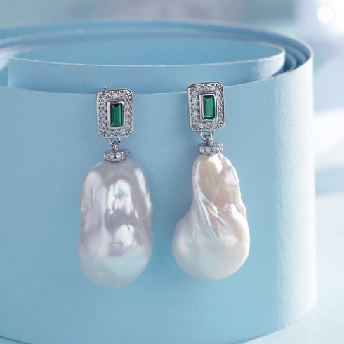 Cessie Green Zirconia Baroque Pearl Earrings